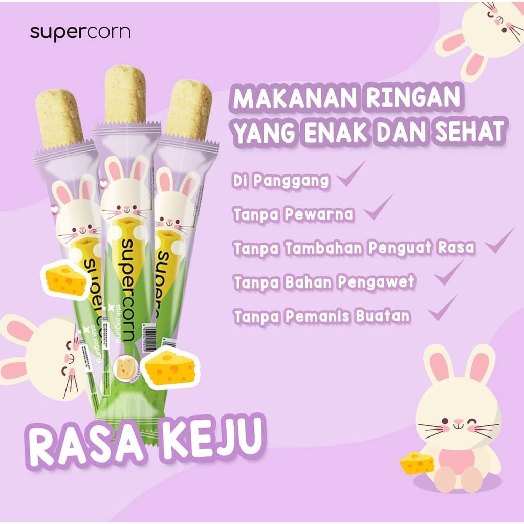 SUPERCORN Stik Jagung 10g (12pcs) - Cemilan Anak - Snack Sehat Non MSG Halal - Super Corn