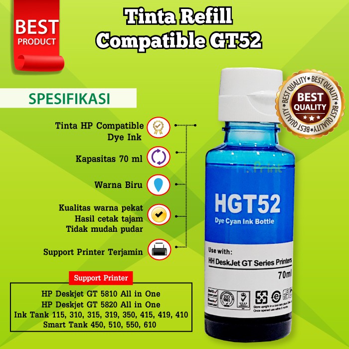 Tinta XP GT 51 &amp; GT 52 Hitam dan Warna (B.C.M.Y) Untuk GT 5810 / 5820 Compatible Ink