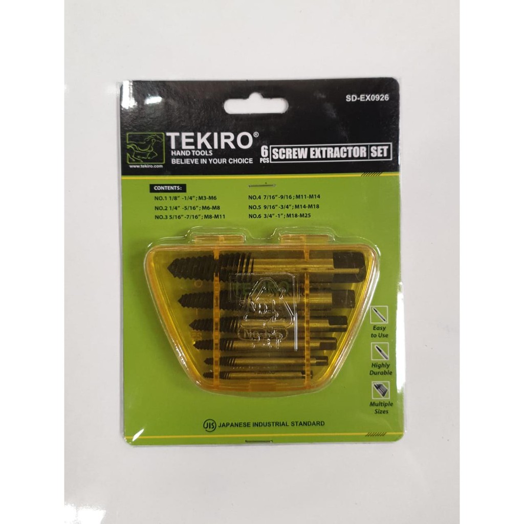 TEKIRO Screw Extractor 6 Pcs Pembuka Baut Set Tap Balik