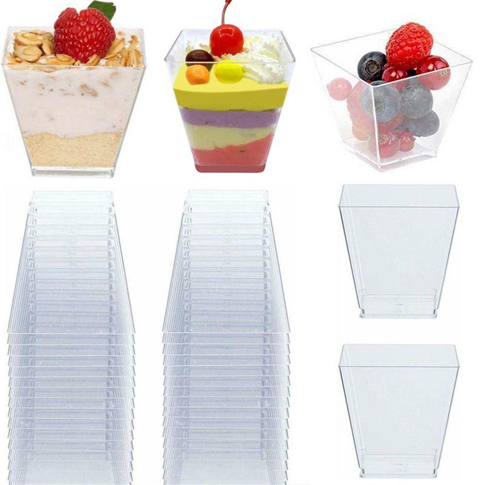 Populer 60ml 10/30 /50pcs Dessert Cup Bakeware Tempat Makanan Sendok Transparan Perlengkapan Pesta Mousses