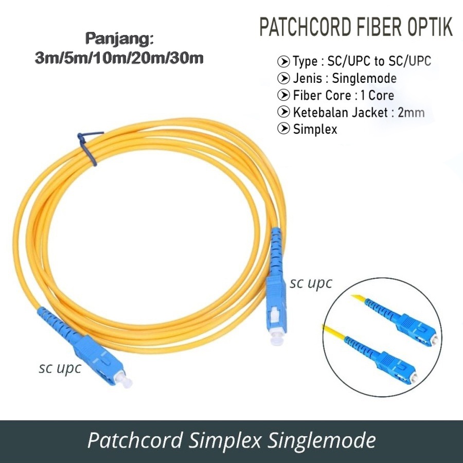 Kabel Patchcord FO Fiber Optic SC-SC UPC FTTH Single mode 1.5m/3m/5m/10m/15m/20m/30m
