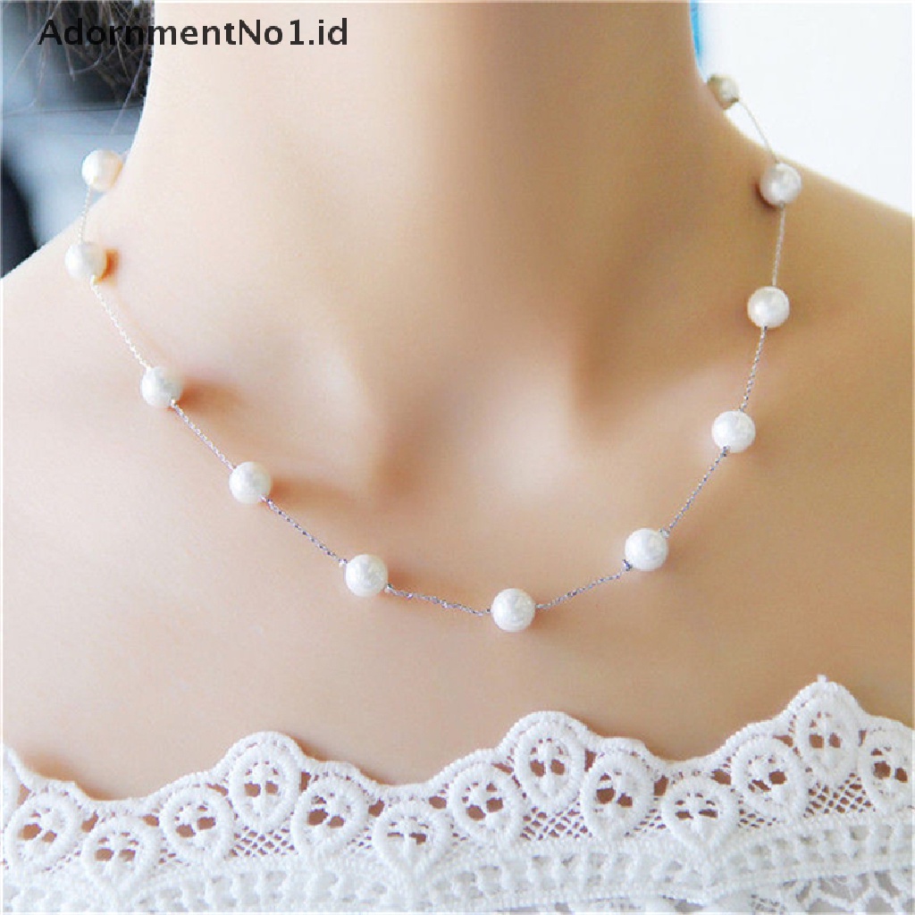 (AdornmentNo1) Kalung Rantai Dengan Liontin Mutiara Untuk Wanita