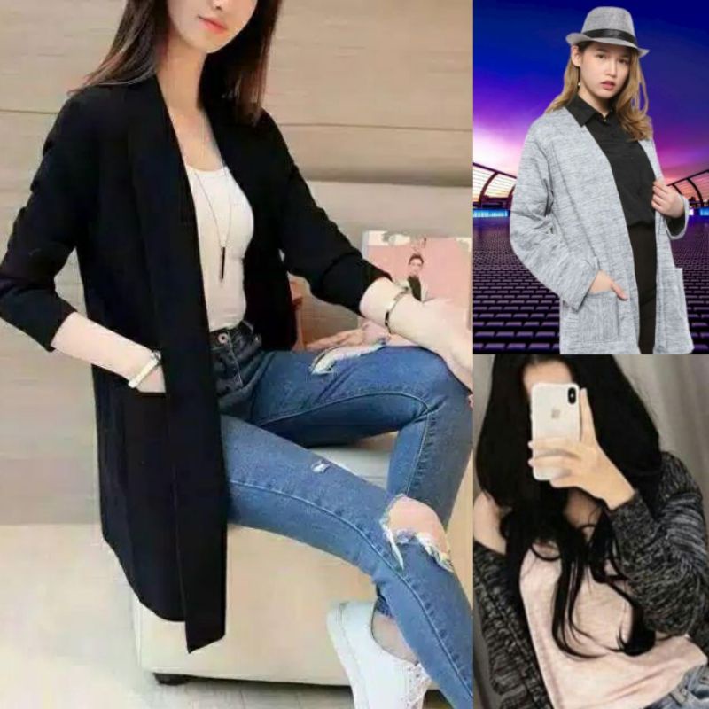 Cardigan Wanita lengan panjang kantong 2 Outer wanita