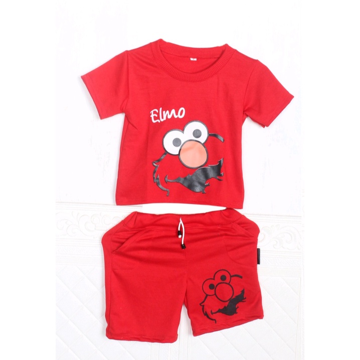 SETELAN SANTAI ANAK CEWEK/COWOK/UNISEX Baju Anak Perempuan Laki Laki Usia 6 bln - 6 Thun Model Elmo 