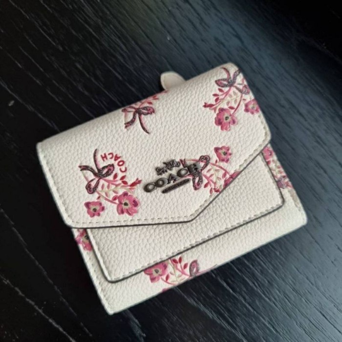 Coach Small Wallet With Floral Bow Print White