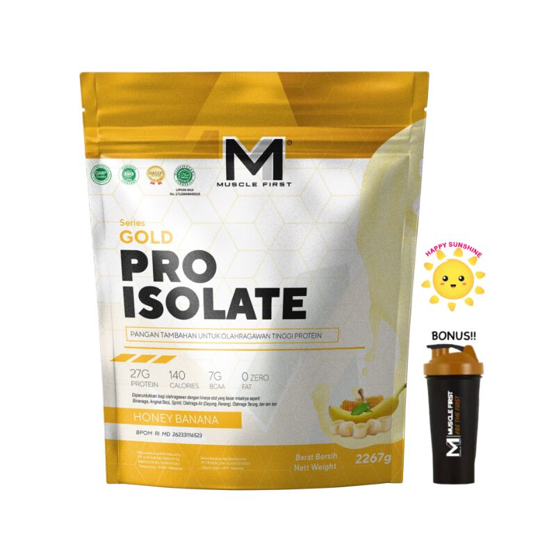 Muscle First Gold Pro Isolate Whey Protein 5LBS -M1 Rasa Honey Banana Pisang Madu FREE Shaker