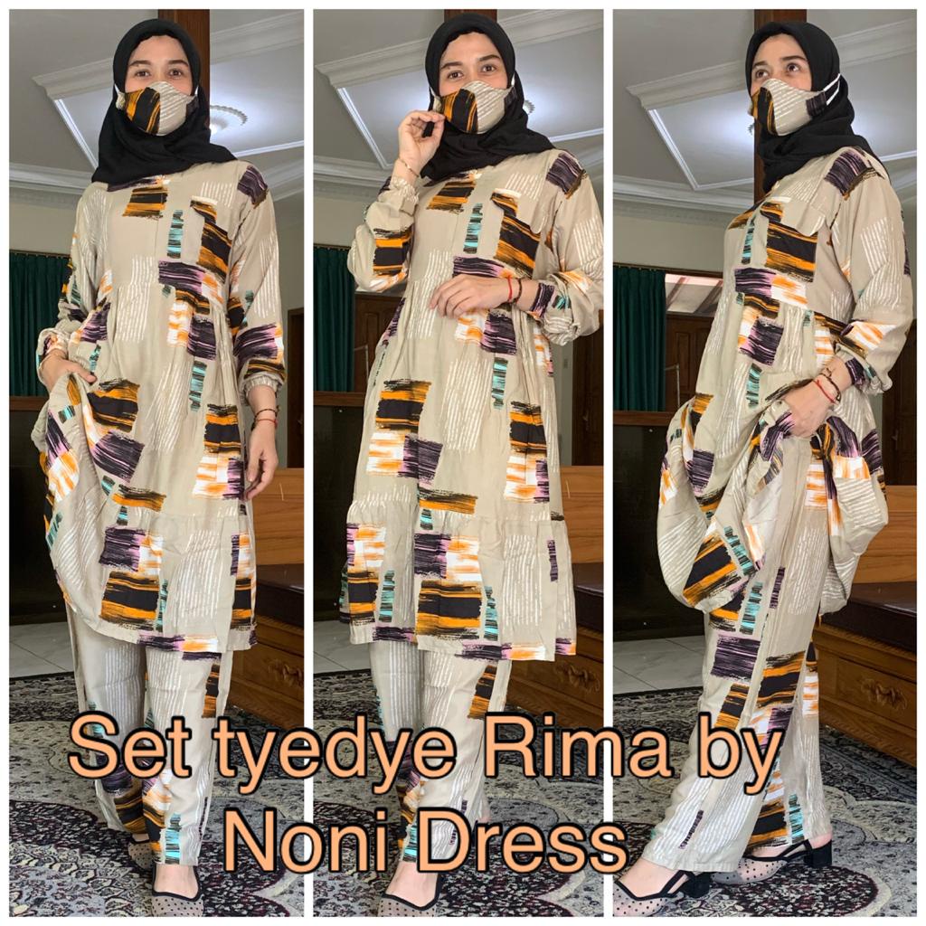 Daster Arab Setelan TieDye Circle Free Masker by Noni Dress Original