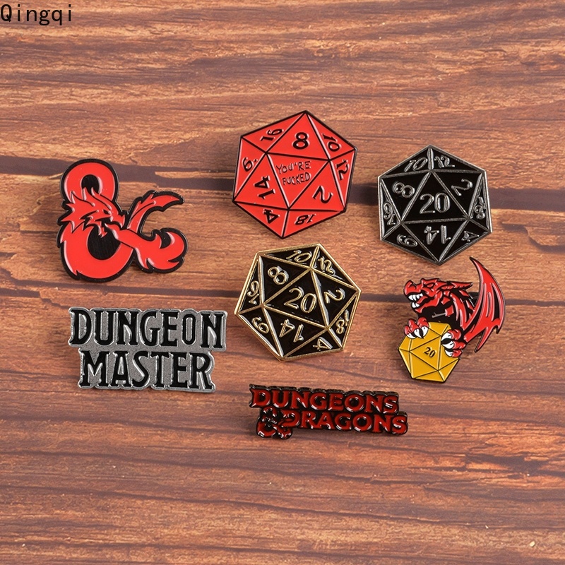 D20pcsset Bros Pin Enamel Bentuk Dadu Dungeons Dragons Untuk Aksesoris Pakaian