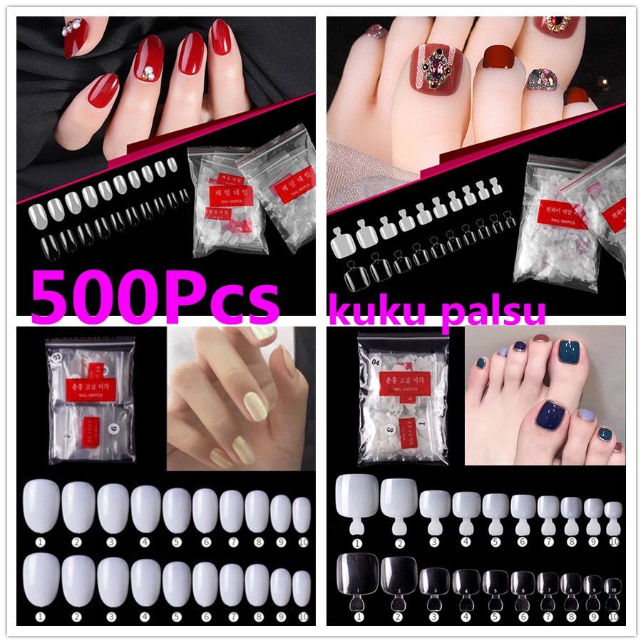 [KUKU PALSU] 500Pcs Clear French False Acrylic Nails Art Tips UV Gel Fake Manicure Tools .