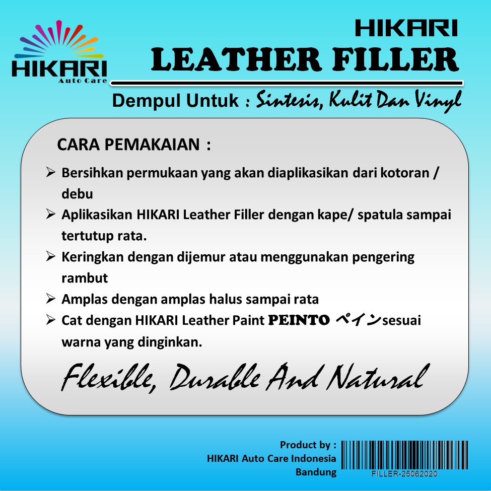 HIKARI Leater Filler / Dempul Kulit Untuk Tas , Jok Mobil , Jaket , Sepatu, Sofa, Sintesis dan Vinyl