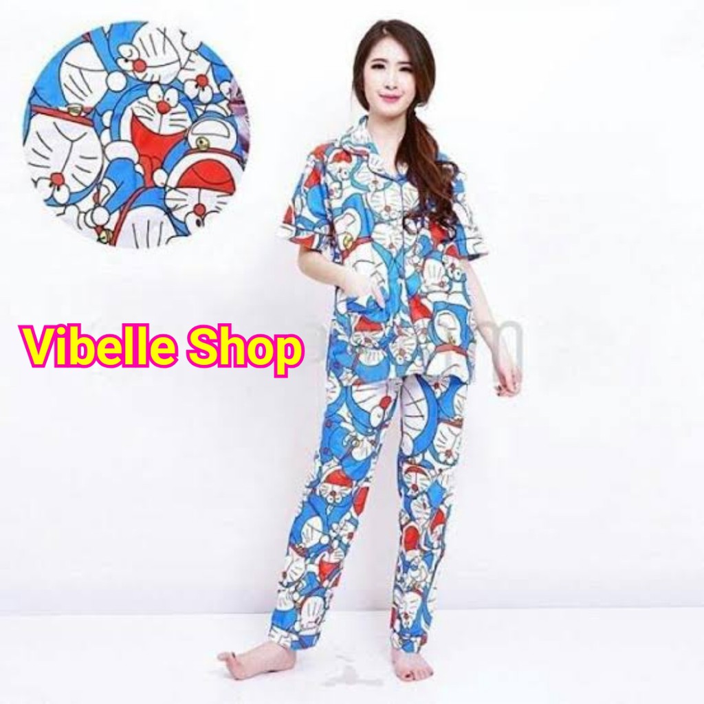 VIBELLECP - CP Vibelle shop grosir baju tidur piyama karakter fashion murah wanita-CP D0RA3M0N
