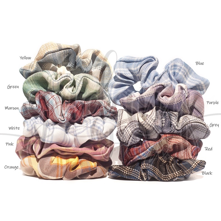 Scrunchie Basic Kotak Warna Ikat Rambut Kotak Kotak Hairband GH 200328