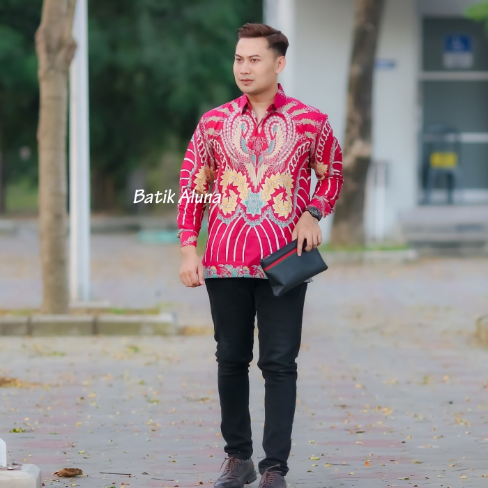 Batik Pria Lengan Panjang Premium Modern Slimfit Baju Kemeja Batik Exclusive Songket Pria Solo Laki Laki Cowok Jumbo Lengan Panjang Slim Fit Solo Pekalongan Furing Kasual Bahan Katun Reguler BATIK ALUNA PL 119