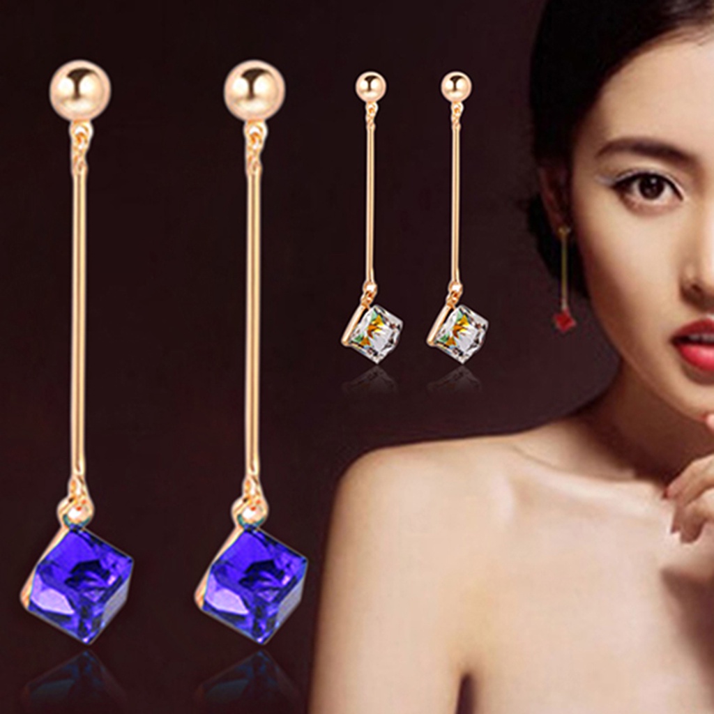 Hu Hu Hu Hu Hu Alat Bantu Pasang Kacamata♡ 1 Pasang Anting Gantung Panjang Model Berlian Imitasi Untuk Wanita