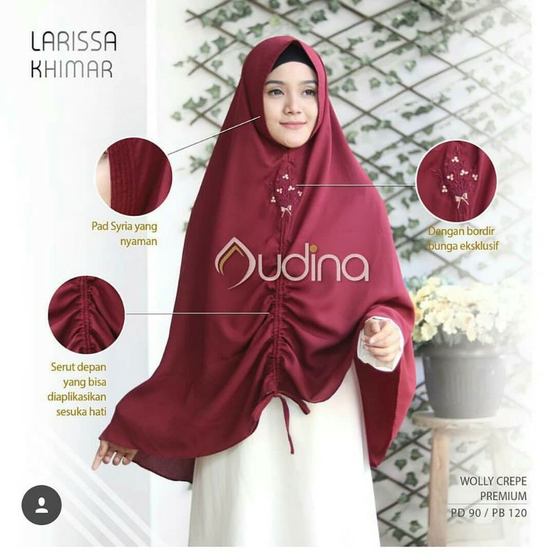Jilbab Maroon Jumbo Bordir Ori Audina/Larissa Khimar Audina bordir/Khimar Jumbo non Ped/Wollycrepe