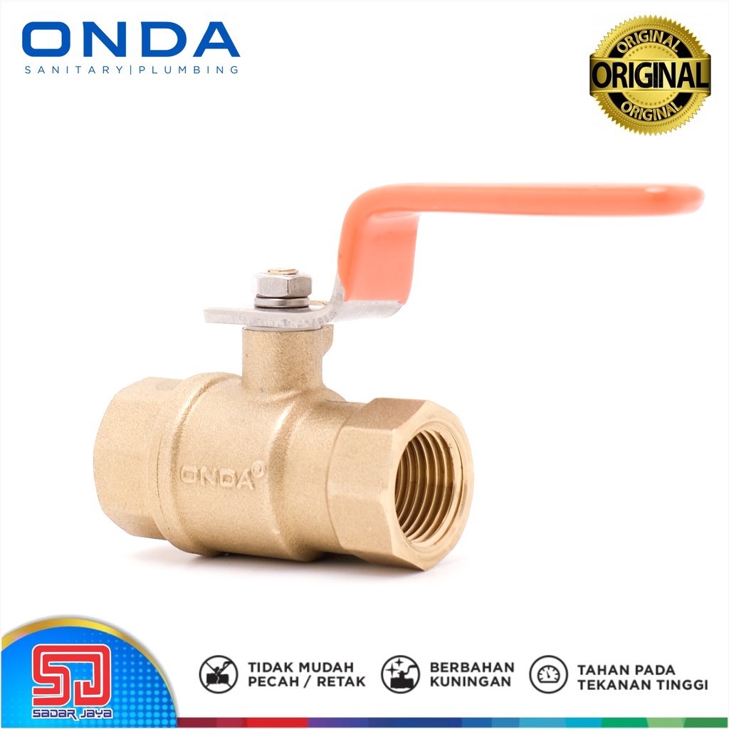 ONDA Ball Valve Katup Keran Stop Kran Kuningan Drat Dalam Brass 1/2&quot; 3/4&quot; 1&quot; 0.5 inch 1 inchi