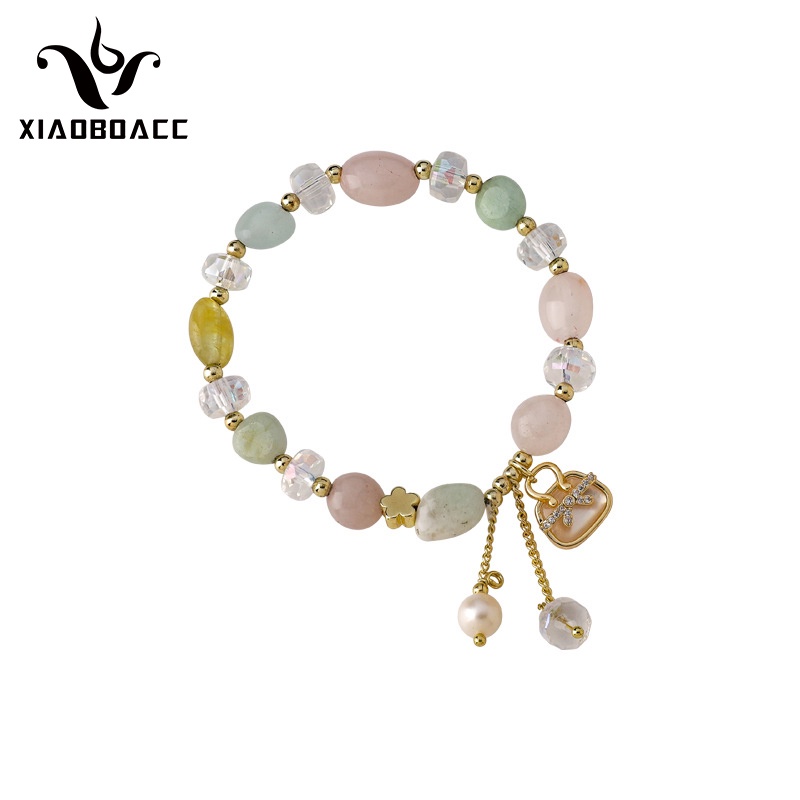 XiaoboACC Korean Fashion INS Freshwater Pearl Colorful Crystal Tassel Bracelet