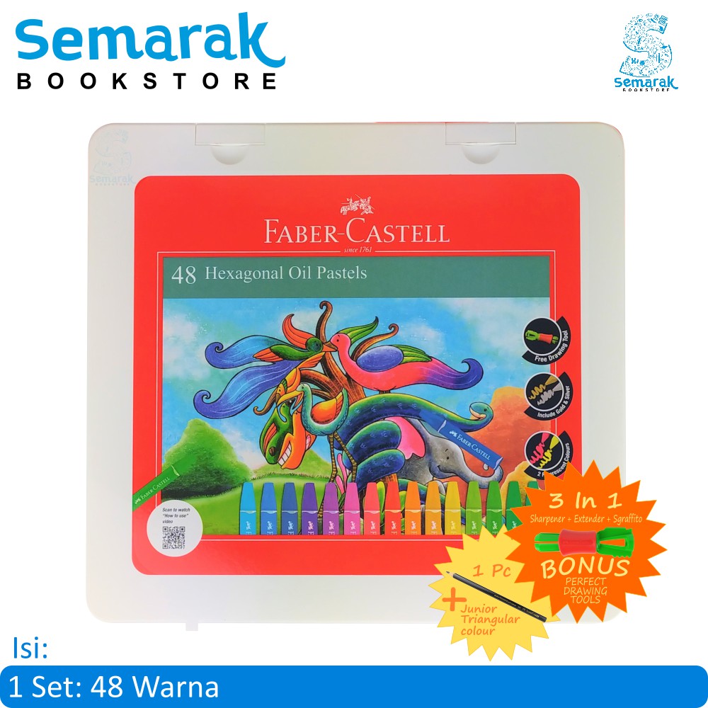 

Oil Pastel Plastic Bag Krayon Aman Bagi Anak Faber Castell Hexagonal - Set 48 Warna