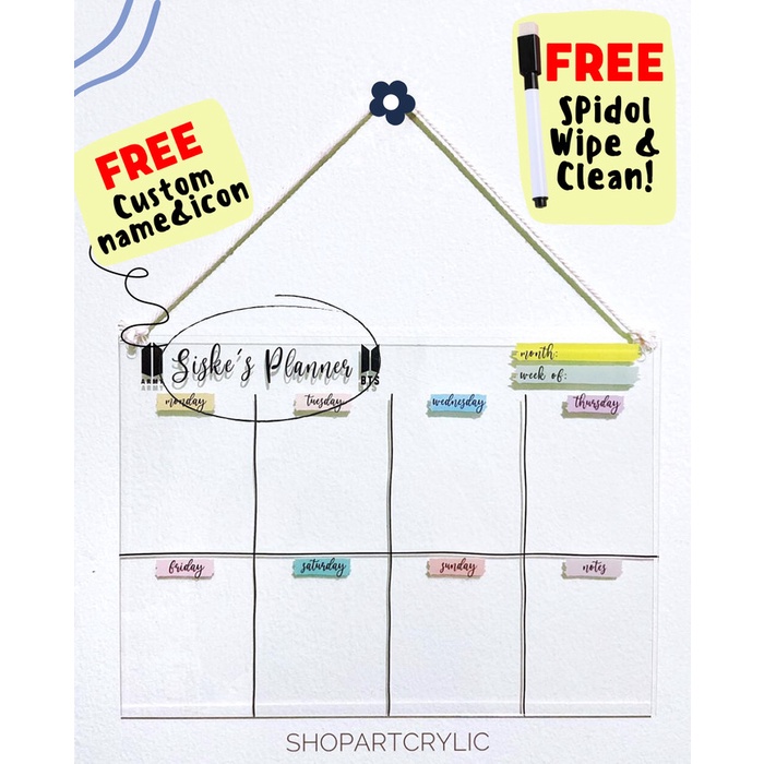 

[RESTOCK] (Gantung) Custom Acrylic Weekly Planner / To do List / Monthly Planner - A3 = 30 x 42, Weekly C
