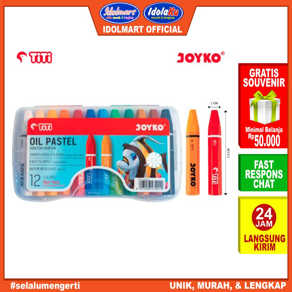 IDOLMART Oil Pastel Krayon Minyak Joyko TiTi OP-12CHC 12 Warna Colors / crayons Idolmart Surabaya