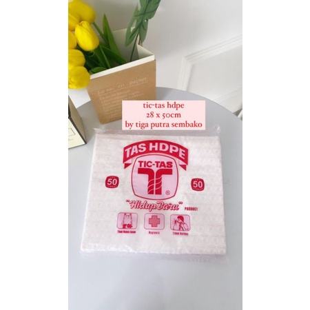 Kresek Tictas Besar tebal 0.2 x 28 x 50 warna Putih (sampul merah)