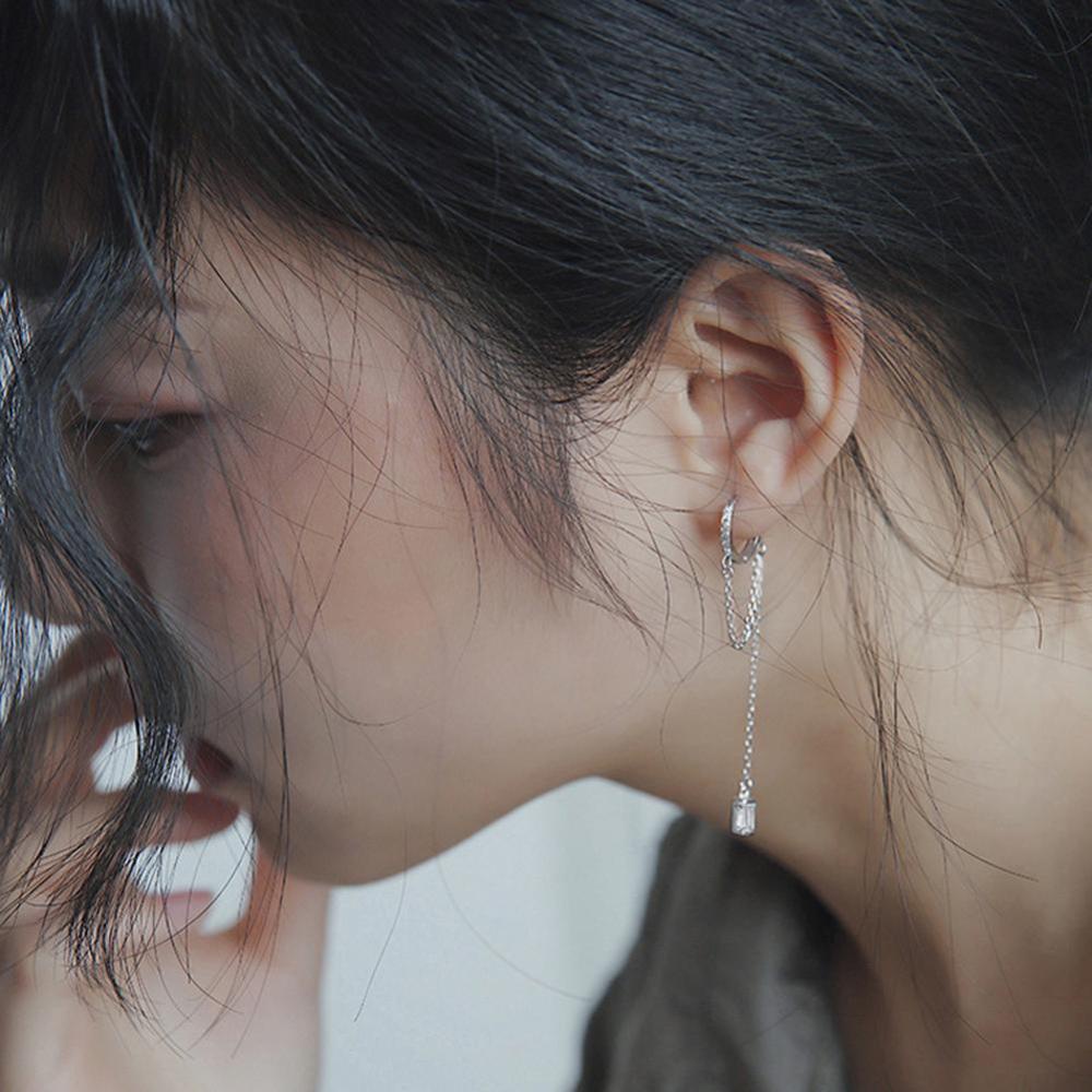 Timekey Anting Tusuk Gantung Rantai Panjang Hias Zircon Gaya Punk Untuk Wanita A4K4