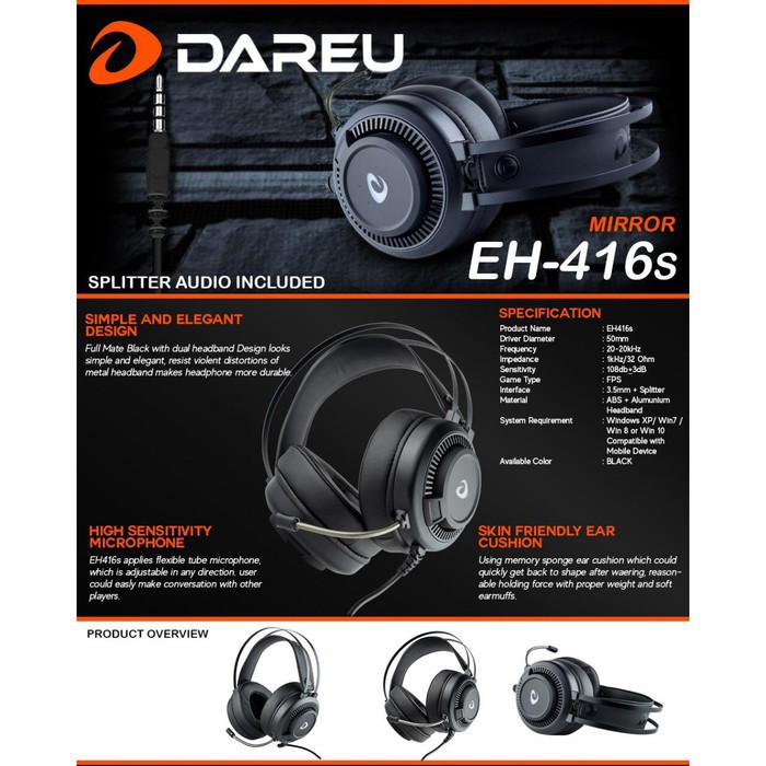 Headset Gaming Dareu EH416s - Dareu EH-416s with Jack 3.5mm for Mobile