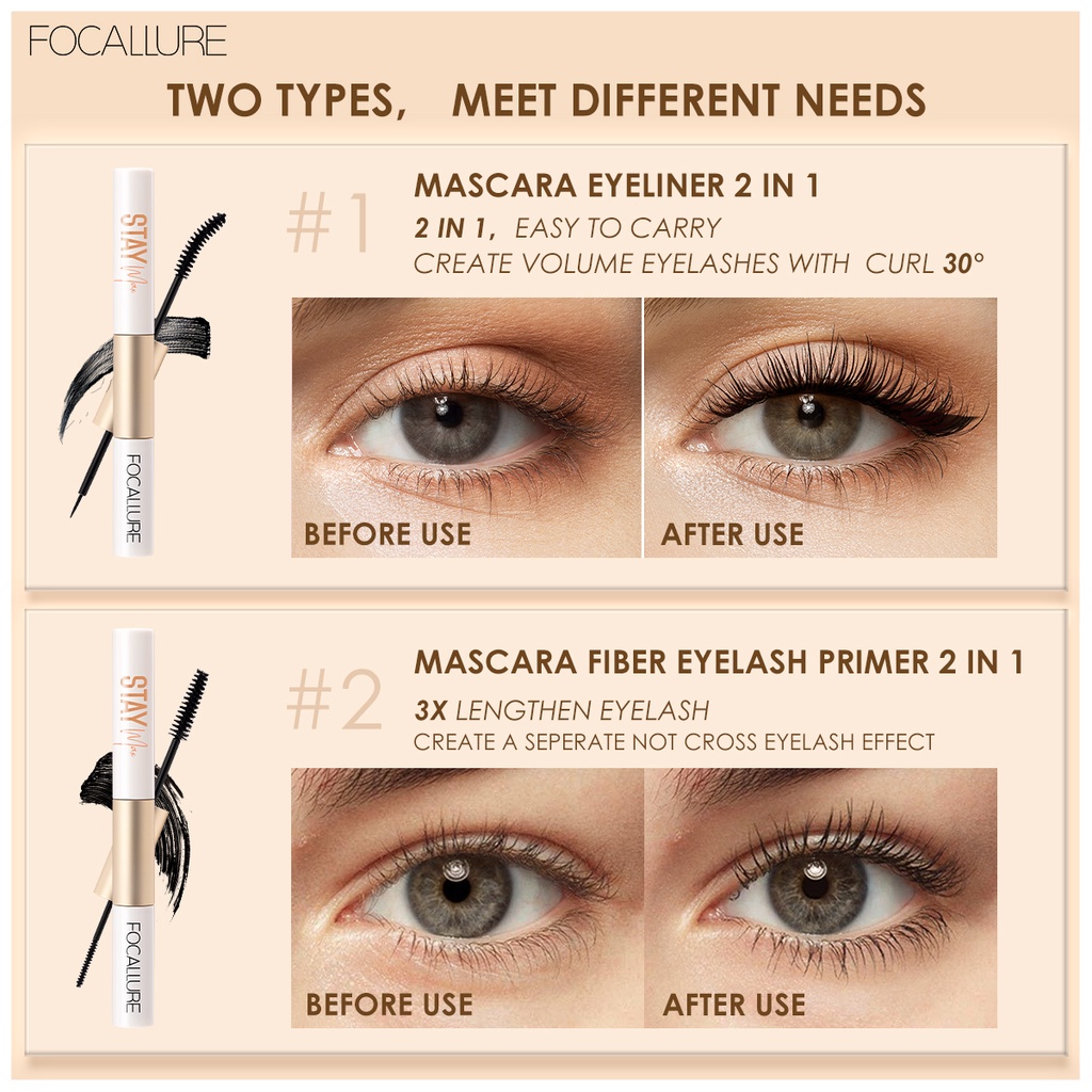 FOCALLURE 2 in 1  Eyeliner &amp; Mascara Fiber Curling Lengthening Eyelash Primer FA160