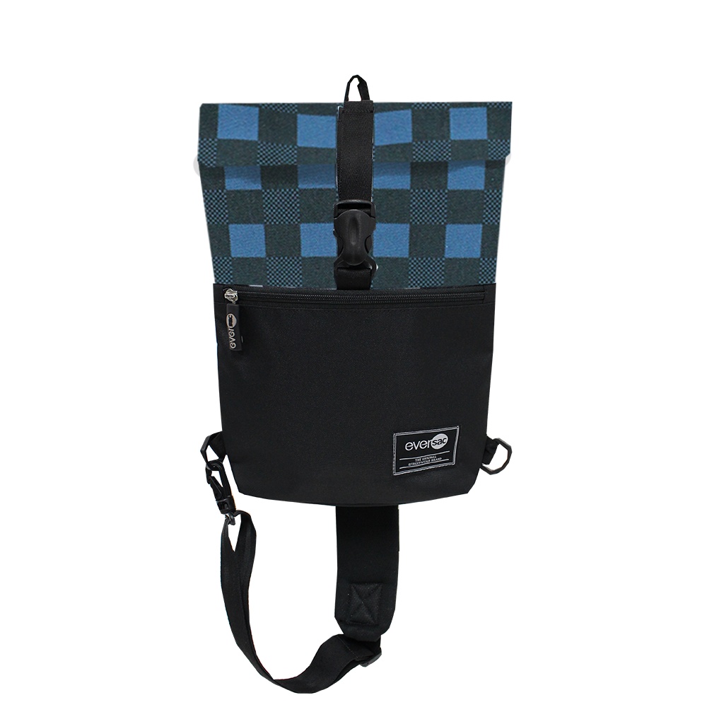 Eversac Ara One Shoulder Blue Tartan Black