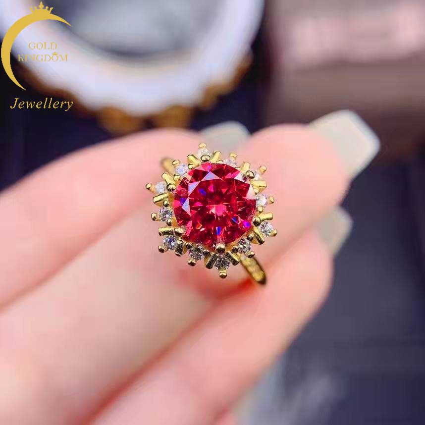 Goldkingdom Perhiasan Fashion Emas Asli Kadar 375 Bangkok Aksesoris Ready Stock Emas 18karat Dan Merah Korundum Cincin Wanita 5karat Snowflake Full Berlian Adjustable Minimalis Ring