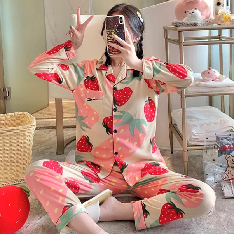 Piyama Baju Tidur Wanita Import Lengan Panjang Celana Panjang Motif Kartun KR1033