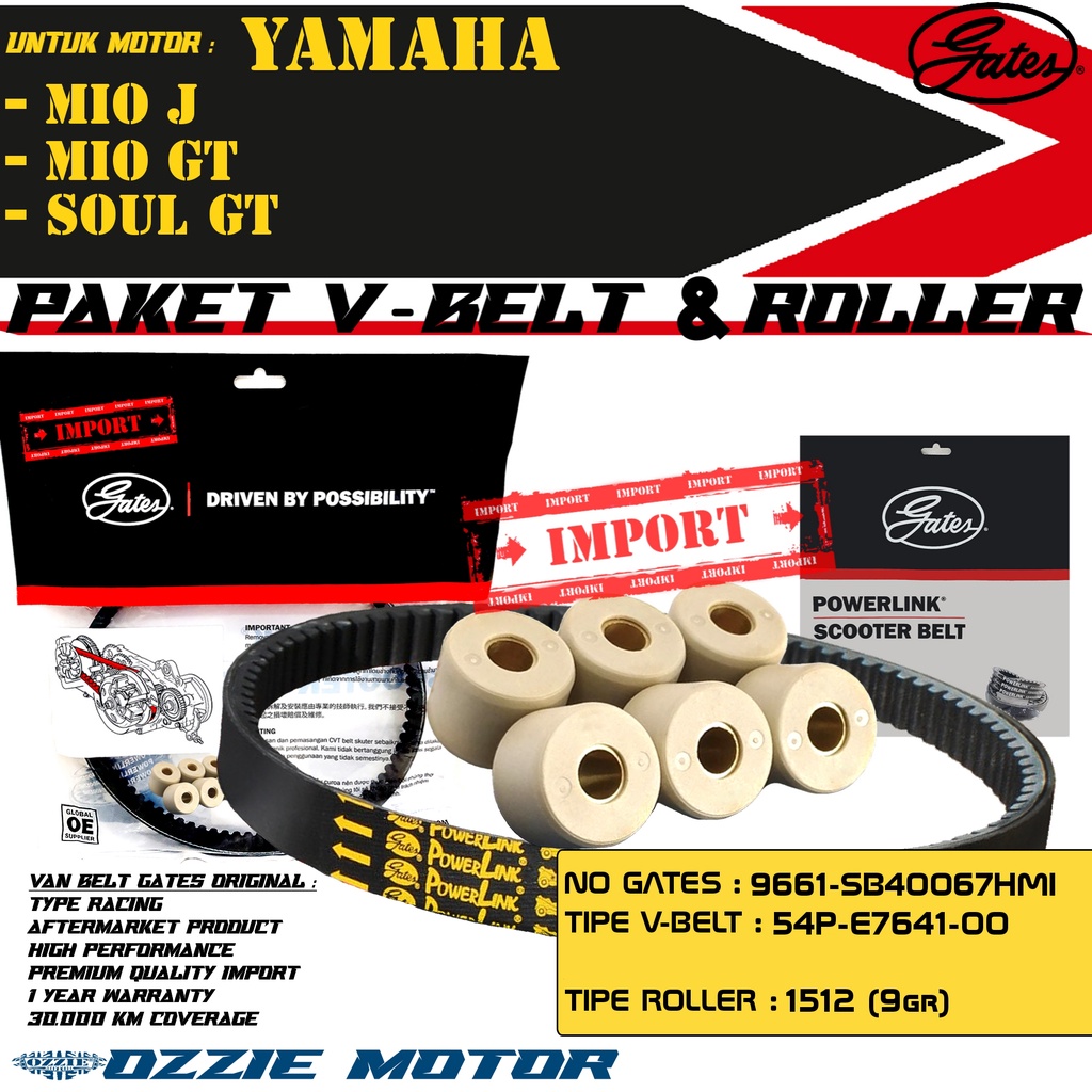 VAN BELT GATES VANBELT V BELT VBELT V-BELT GATES POWERLINK (54P) SB40067HMI SET ROLLER DR PULLEY 1512 (9GR) VENBELT RACING YAMAHA MIO J GT SOUL GT 100% ORIGINAL