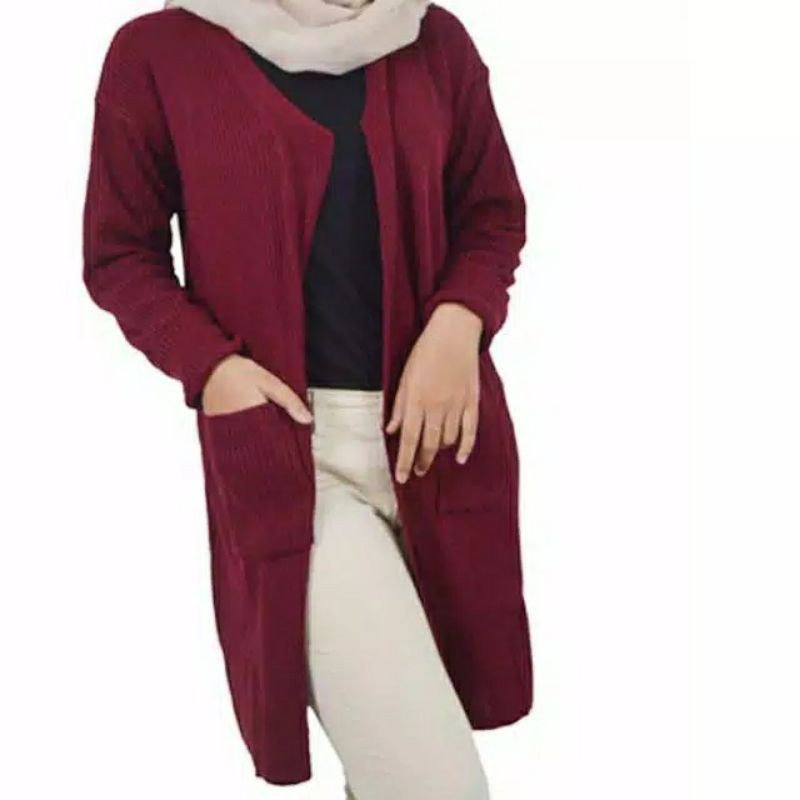 DISCON!!CARDIGAN RAJUT WANITA /LONG CARDIGAn BELLE /CardIgan Oversize /Cardigan Outer wanita /discon-Maroon