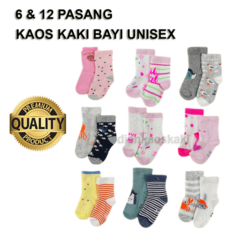 [ 6 &amp; 12 PASANG ] KAOS KAKI BAYI KARAKTER LUCU PEREMPUAN LAKI LAKI