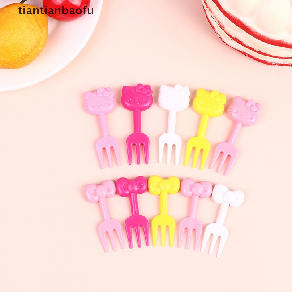 10 Pcs Garpu Buah / Kue / Dessert / Bento Mini Motif Kartun Hewan Untuk Anak