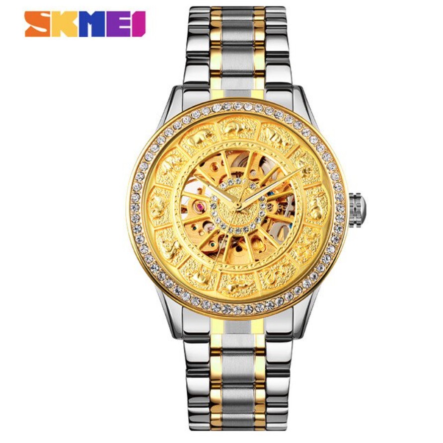 Jam SKMEI 9228 Diamond Luxury Automatic Watch Men Retro Hollow Mechanical Mens Watches Luminous