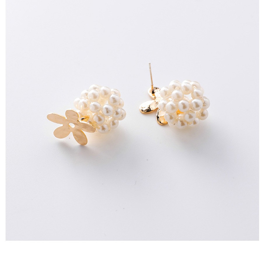 LRC Anting Tusuk Fashion Gold 925 Silver Needle Flower Pearl Ball Stud Earrings F4616x