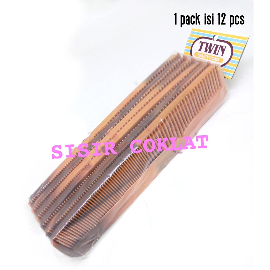 SISIR RAMBUT TWIN LURUS / SISIR TWIN COKLAT / BEAUTY COMB BESAR 20 CM COKLAT