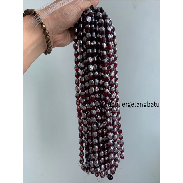 kristal CEKO KACANG SILVER RED 10mm MERAH perak oval cutting string