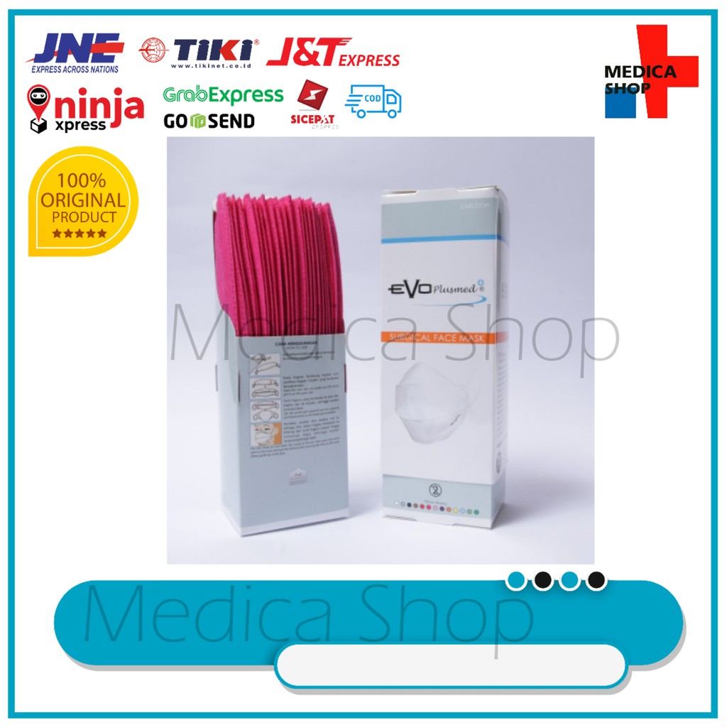 Evo Plusmed Masker 3 Ply warna Magenta 1 box (25 pcs)