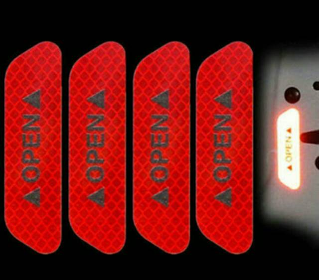 4Pcs 1 Set Red Merah Sticker Reflektif Stiker Pintu Mobil Open Car Pantul Universal Safety Murah