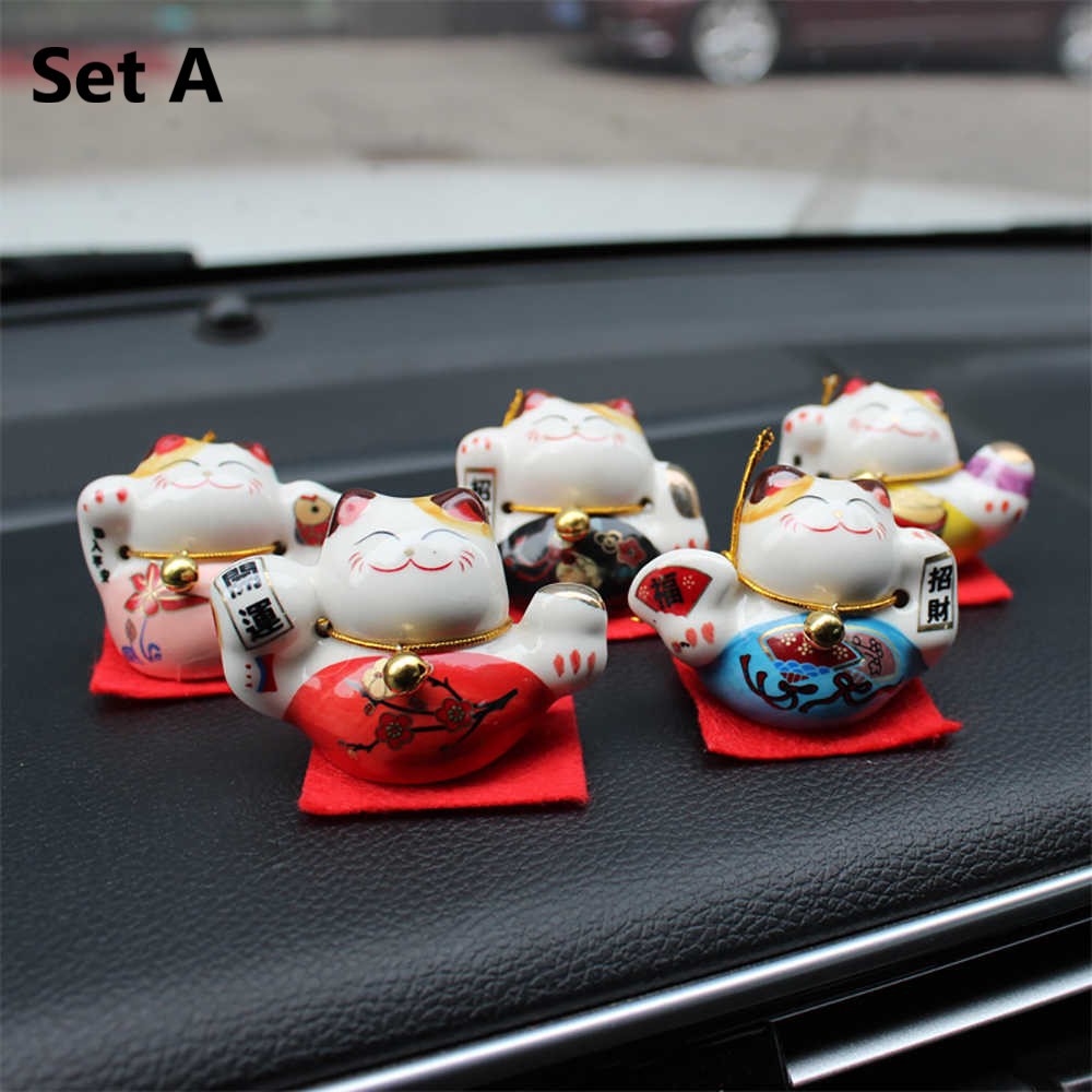 Pajangan Dashboard 5 in 1 Lucky Cat Kucing Hoki Maneki Necko Hiasan Mobil