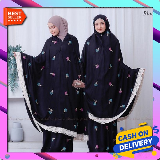 Fashion Muslim Lebaran Polos Motif Ponco Katun Parasut Rukoh Mukena Mukenah Mokenah Trevel Traveling Ramadhan Distro Remaja Dewasa Mukena Dewasa Rayon 2In1 Amelia Hitam