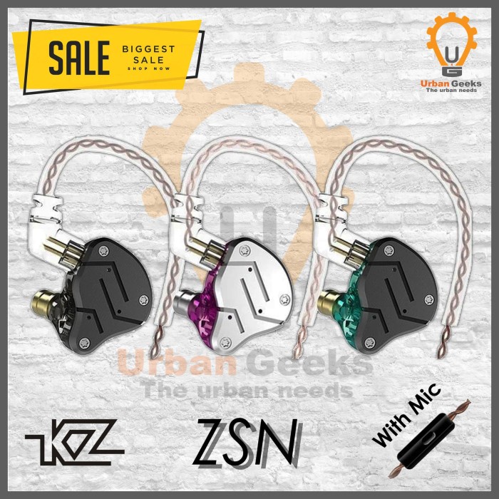 Knowledge Zenith KZ ZSN 1DD1BA Hybrid HIFI In Ear Earphone With Mic - Purple Earphone Terlaris