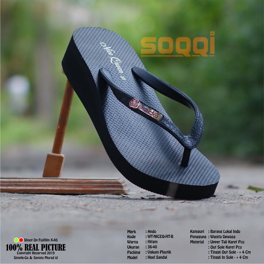 Sendal hak rata jepit karet wanita ori sandal wedges japit perempuan cewe dewasa wedges tinggi 3 cm lentur brand Ando Nice Queen promo murah keren terbaru cod 36-40