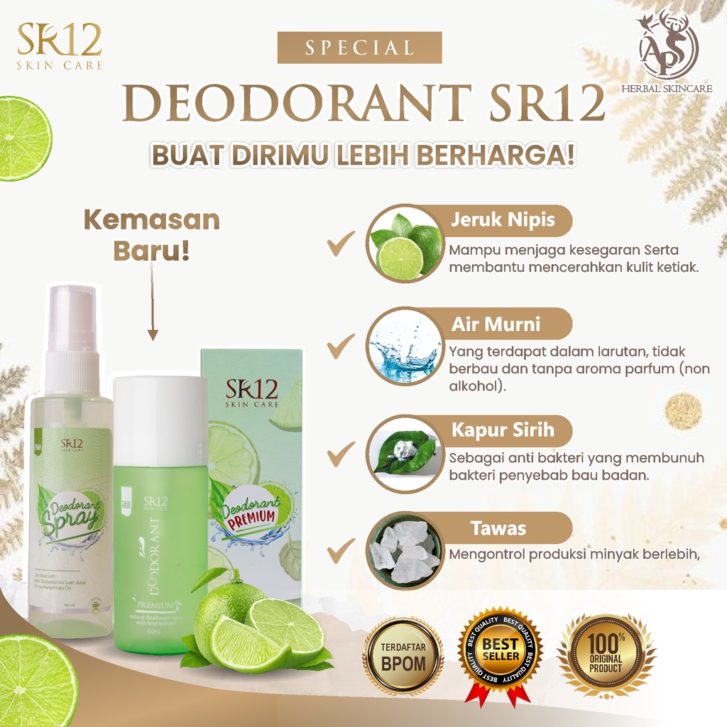 BEST SELLER Deodorant Spray SR12 100% Original Premium Regular | Cegah Bau Badan Keringat &amp; Bersih | 60 ml SR 12 Official