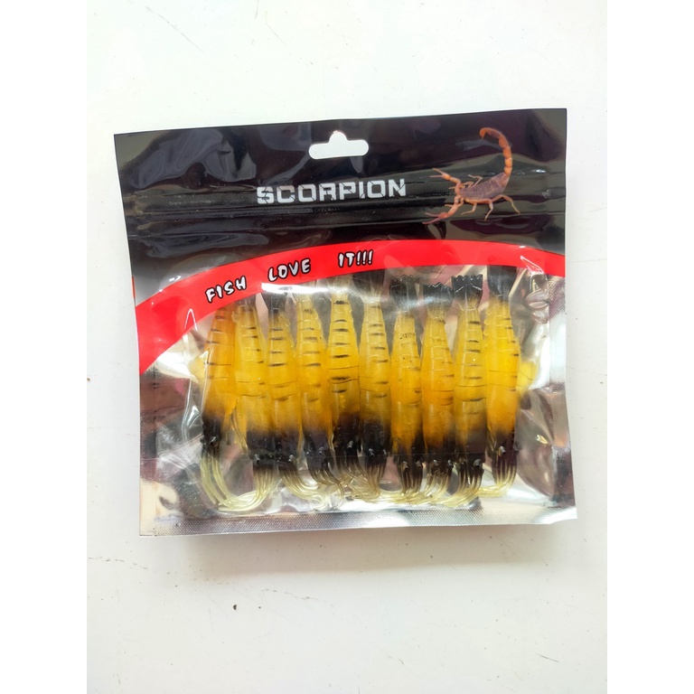 Umpan Soft Lure Bentuk Udang Besar Warna Gold Warna Mirip Asli Merek Scorpion  Untuk Umpan Mancing d