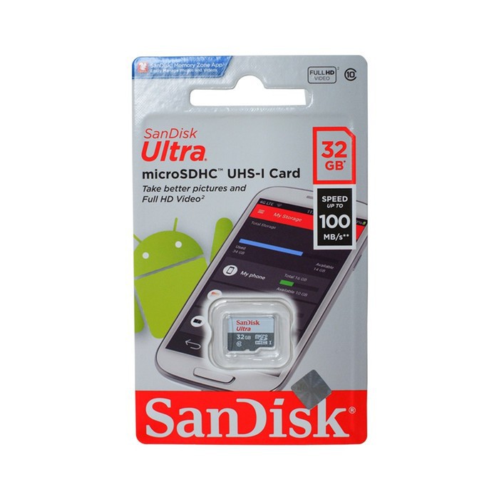 MicroSD Sandisk Ultra 32GB UP TO 100Mb/s Class 10 Tanpa Adapter | 32GB 100MB