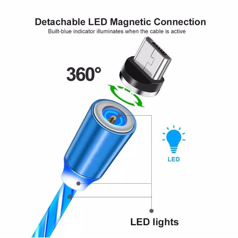 Kabel Data Charger Magnetic LED Cable USB 3in1 Micro Type C Lightning Magnetik USB Cable Faster Fast Charging