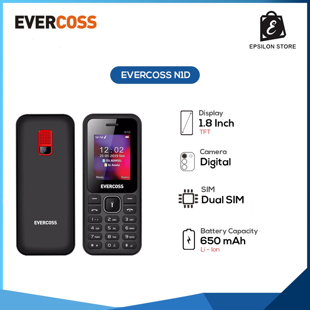 Evercoss N1d Candybar Dual Sim Handphone Jadul Radio Fm With Bluetooth Hp Keypad Single Camera Shopee Indonesia